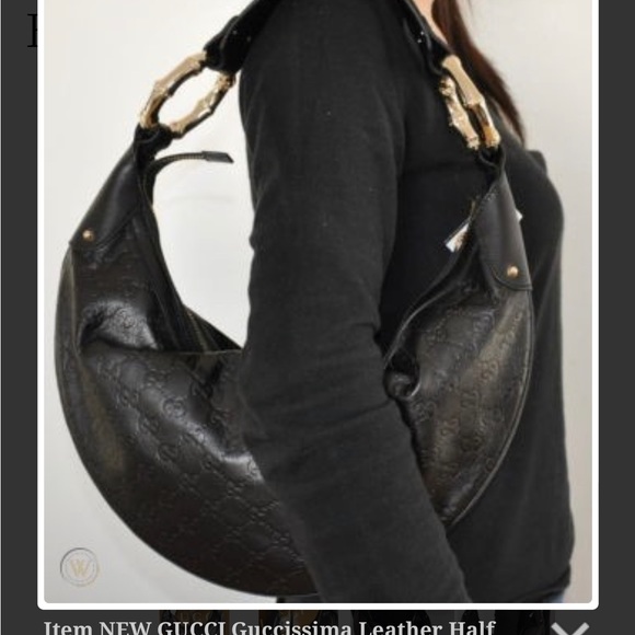 GUCCI Guccissima Half Moon Bamboo Ring Hobo Black - Picture 2 of 9